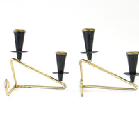 Black Metal with Gold Accents Mini Taper Candle Holders - Set of 2