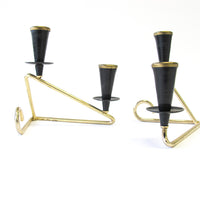 Black Metal with Gold Accents Mini Taper Candle Holders - Set of 2