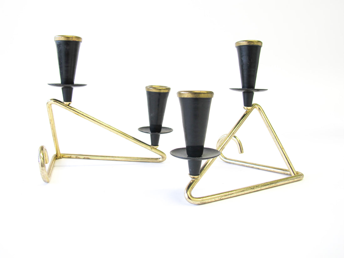 Black Metal with Gold Accents Mini Taper Candle Holders - Set of 2