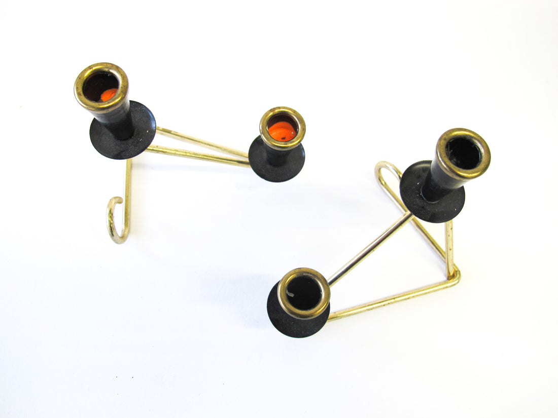 Black Metal with Gold Accents Mini Taper Candle Holders - Set of 2