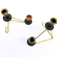 Black Metal with Gold Accents Mini Taper Candle Holders - Set of 2