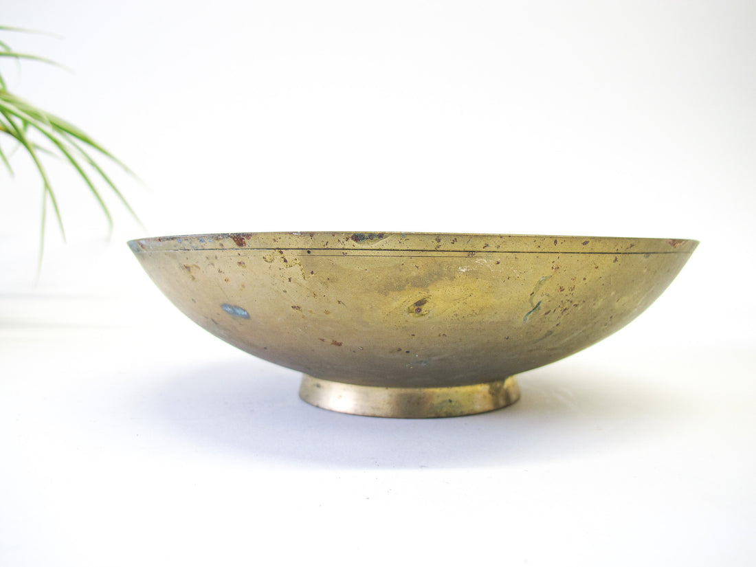 Enameled Oxidized Brass Bowl with Peacock Design
