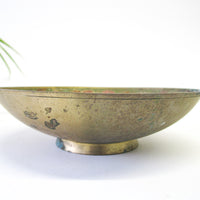 Enameled Oxidized Brass Bowl with Peacock Design