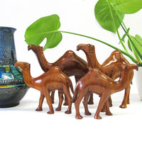 Set of 4 Wood Camels with Bead Eyes