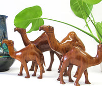 Set of 4 Wood Camels with Bead Eyes