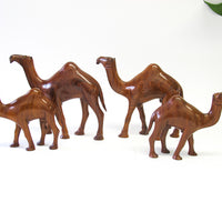 Set of 4 Wood Camels with Bead Eyes