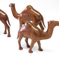 Set of 4 Wood Camels with Bead Eyes