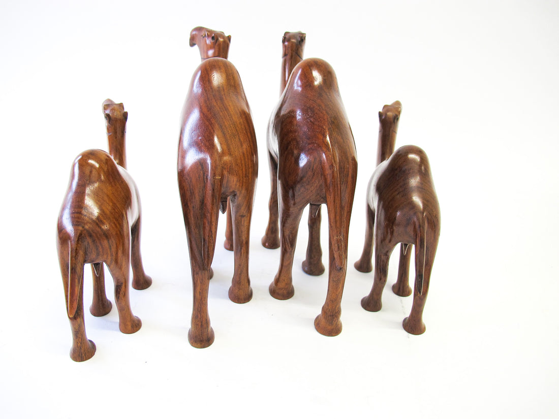 Set of 4 Wood Camels with Bead Eyes