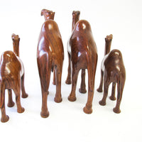 Set of 4 Wood Camels with Bead Eyes