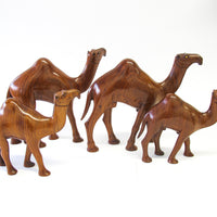 Set of 4 Wood Camels with Bead Eyes