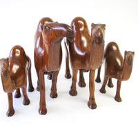 Set of 4 Wood Camels with Bead Eyes