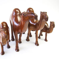 Set of 4 Wood Camels with Bead Eyes