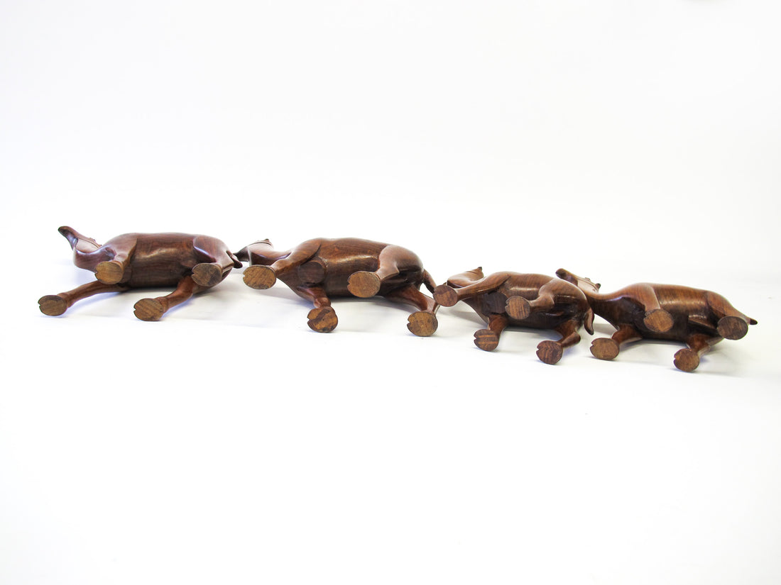 Set of 4 Wood Camels with Bead Eyes