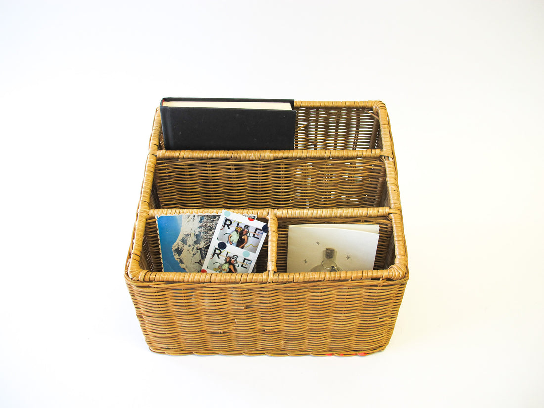 Wicker Office Desk Organizer Mail Holder Wall Shelf