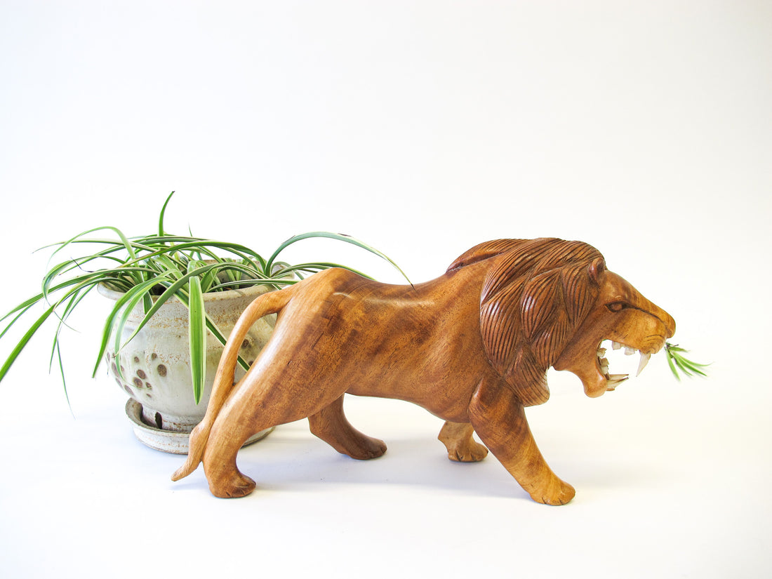 Handcarved Wood Lion Figures (Each Sold Separately)