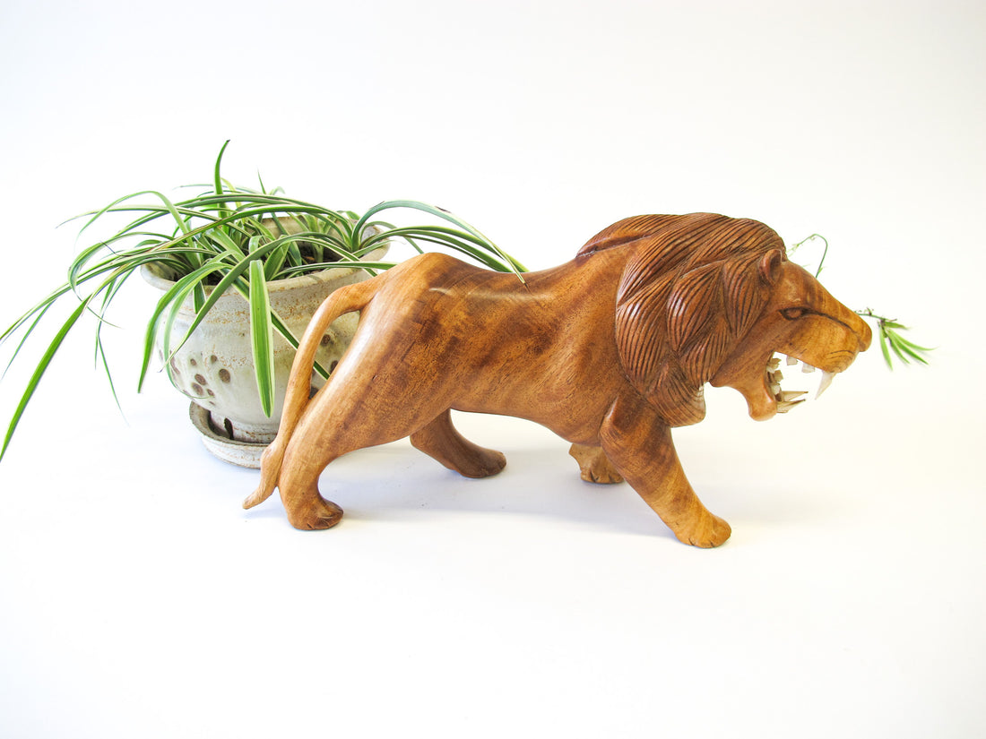 Handcarved Wood Lion Figures (Each Sold Separately)