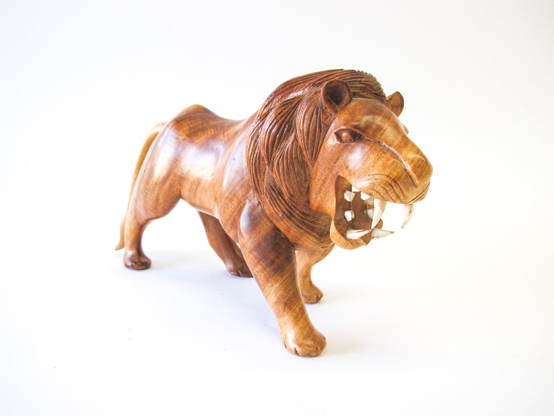 Handcarved Wood Lion Figures (Each Sold Separately)