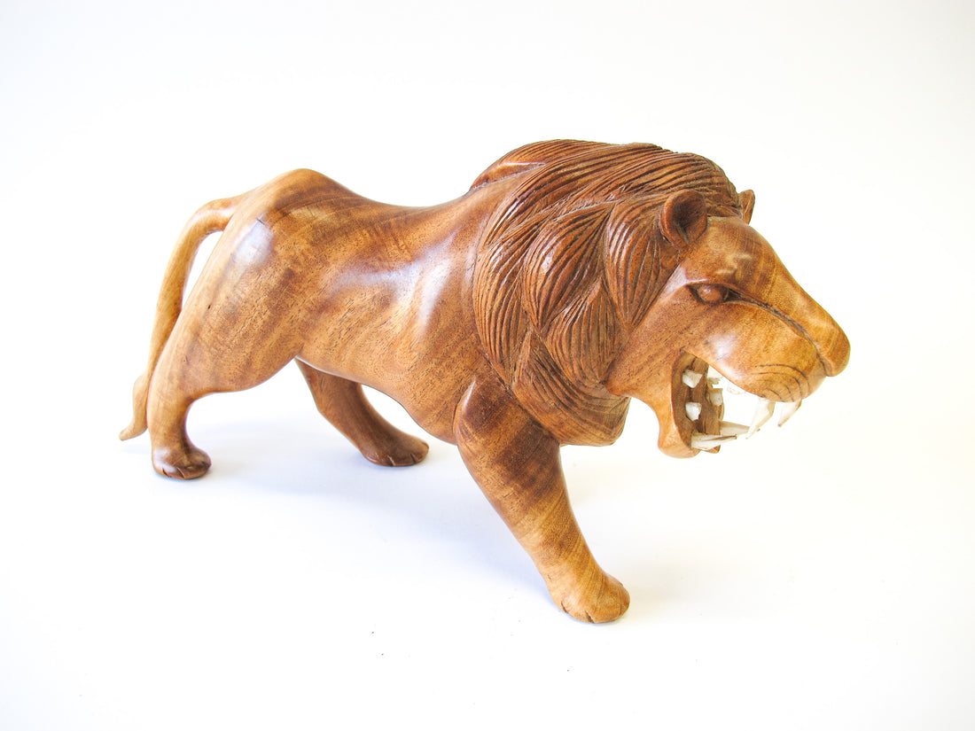 Handcarved Wood Lion Figures (Each Sold Separately)