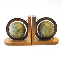 Set of 2 Wood Spinning Paper Mache Wood Globe Bookends