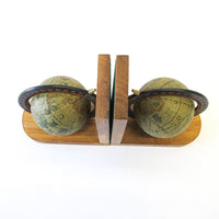 Set of 2 Wood Spinning Paper Mache Wood Globe Bookends