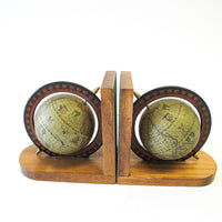 Set of 2 Wood Spinning Paper Mache Wood Globe Bookends