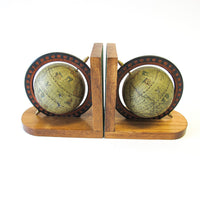 Set of 2 Wood Spinning Paper Mache Wood Globe Bookends