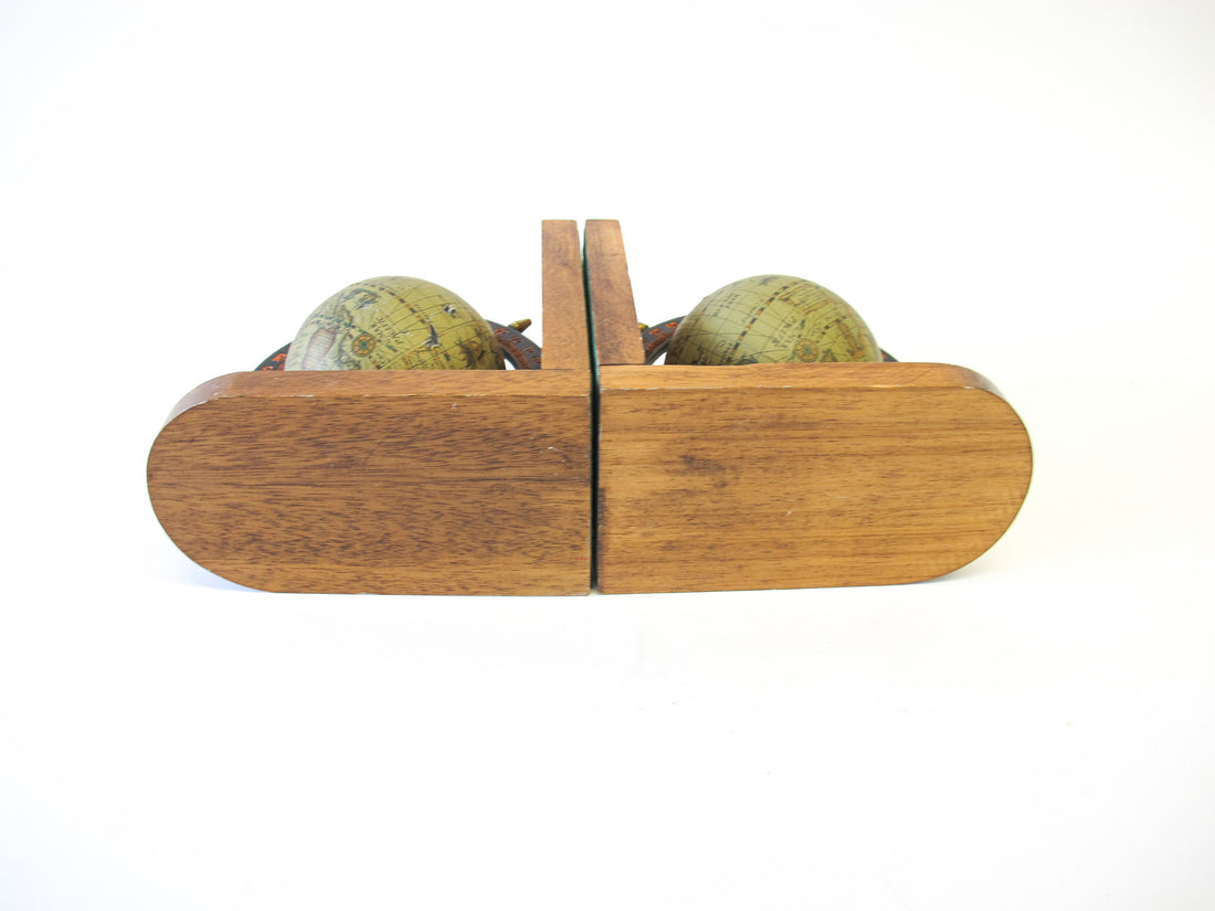 Set of 2 Wood Spinning Paper Mache Wood Globe Bookends