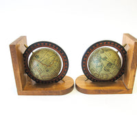 Set of 2 Wood Spinning Paper Mache Wood Globe Bookends