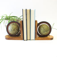 Set of 2 Wood Spinning Paper Mache Wood Globe Bookends