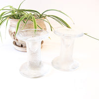 Set of 2 European Midcentury Style Glass Pillar Candle Stick Holders