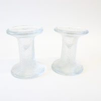 Set of 2 European Midcentury Style Glass Pillar Candle Stick Holders