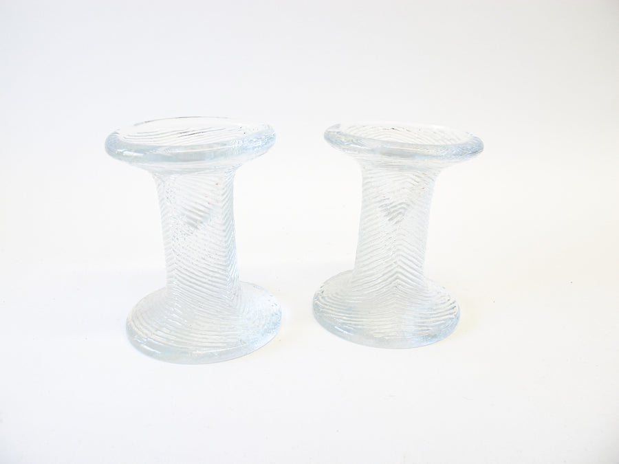 Set of 2 European Midcentury Style Glass Pillar Candle Stick Holders