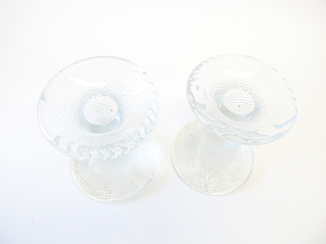 Set of 2 European Midcentury Style Glass Pillar Candle Stick Holders