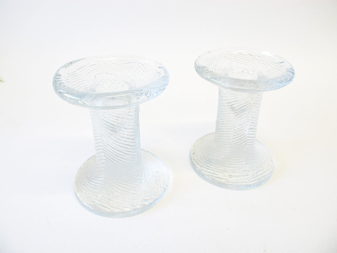 Set of 2 European Midcentury Style Glass Pillar Candle Stick Holders