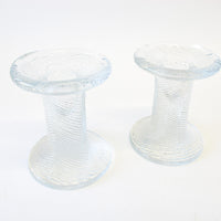 Set of 2 European Midcentury Style Glass Pillar Candle Stick Holders