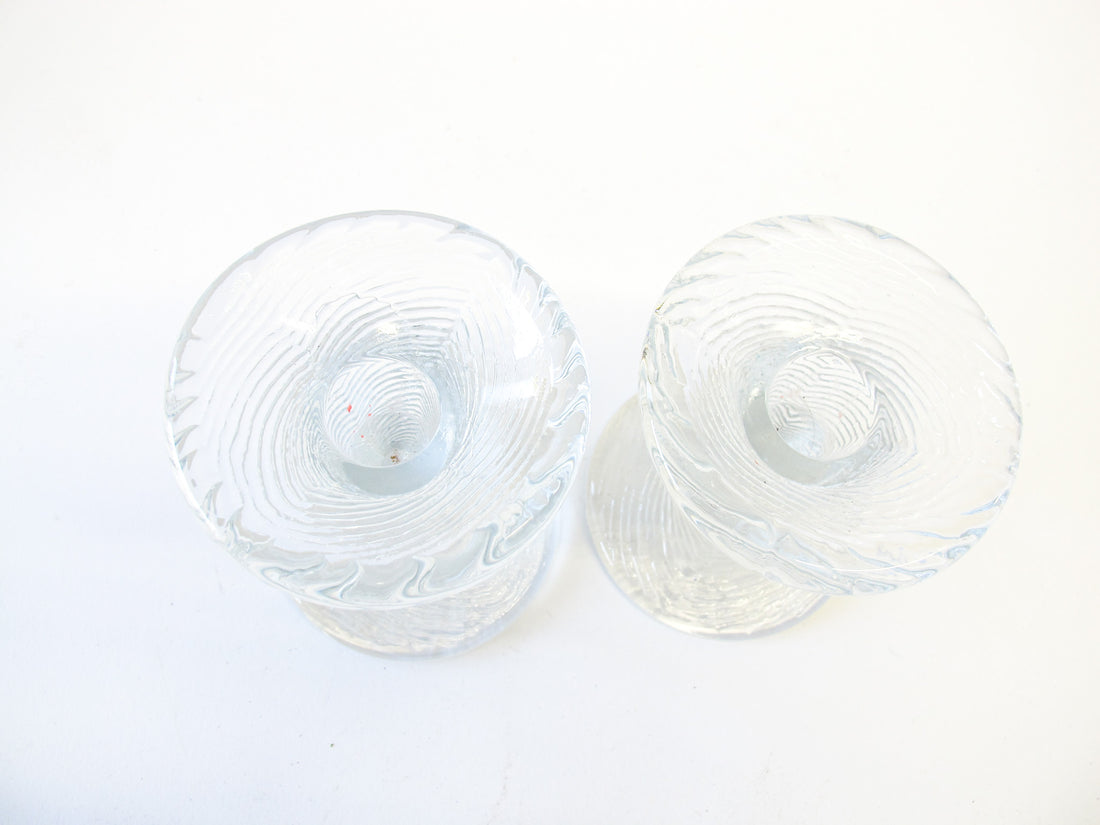 Set of 2 European Midcentury Style Glass Pillar Candle Stick Holders