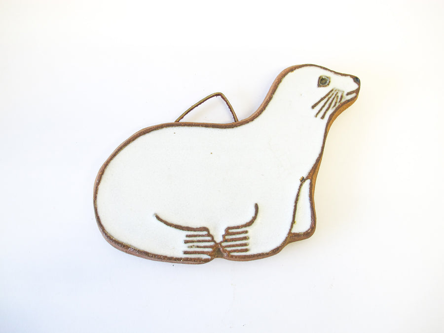 Pottery Seal Trivet in Rock Clay and White Glaze