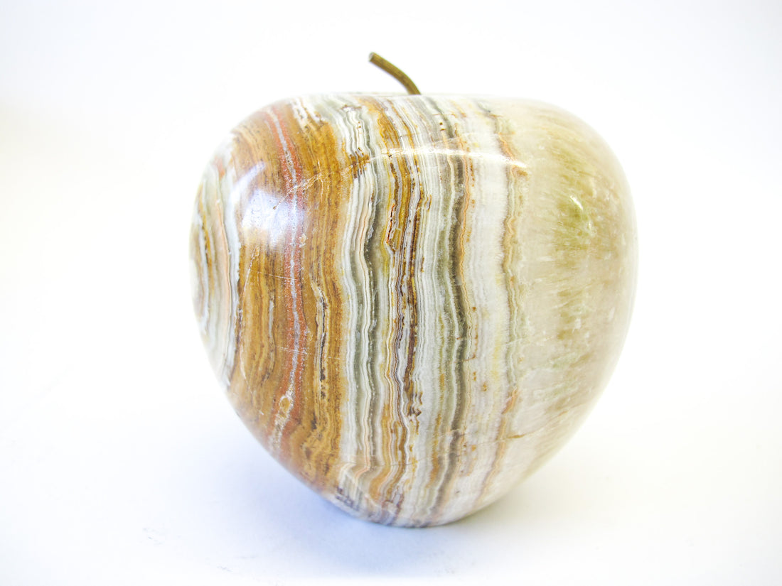 Pink and Green Vintage Onyx Apple with Brass Stem