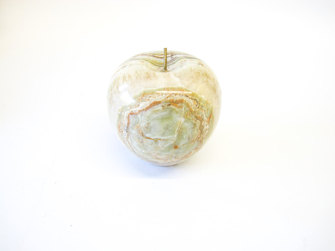 Pink and Green Vintage Onyx Apple with Brass Stem