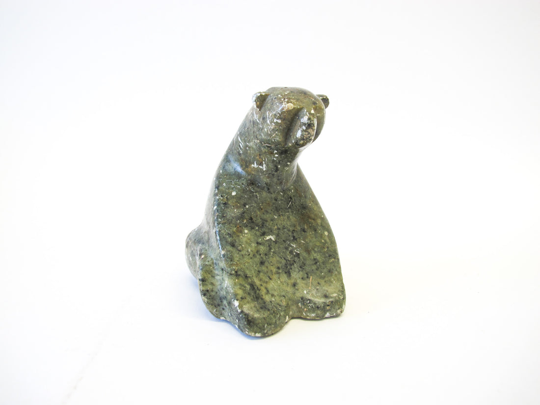 Green and Black Soap Stone Alaskan Eskimo Native Bear Figure