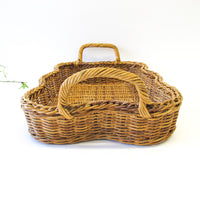Wicker Basket Tray with Wavy Edges and Handles