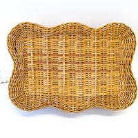 Wicker Basket Tray with Wavy Edges and Handles