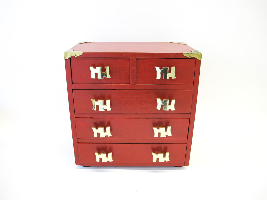 Vintage Wood Jewelry Box with Brass Pulls