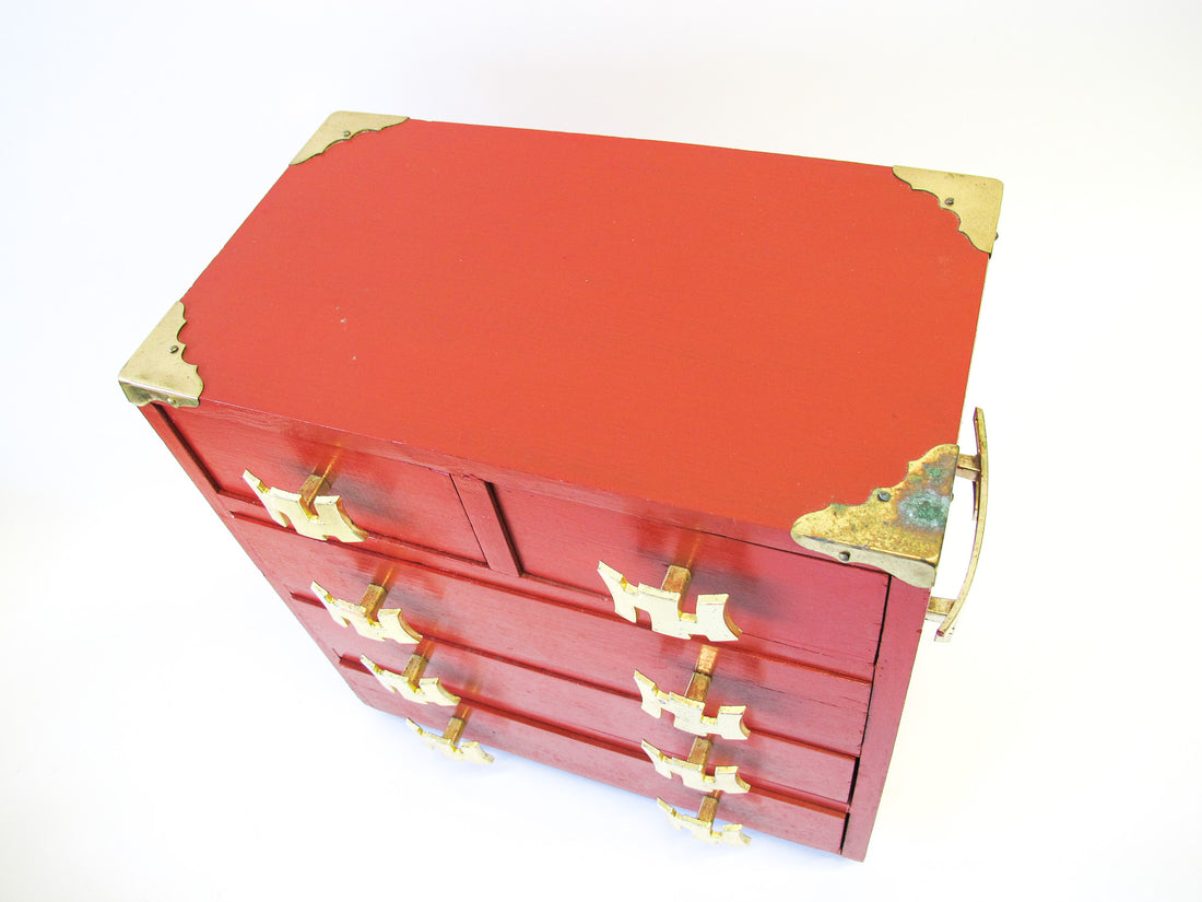 Vintage Wood Jewelry Box with Brass Pulls