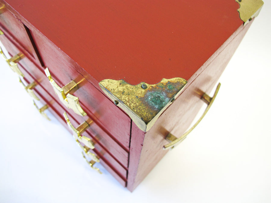 Vintage Wood Jewelry Box with Brass Pulls