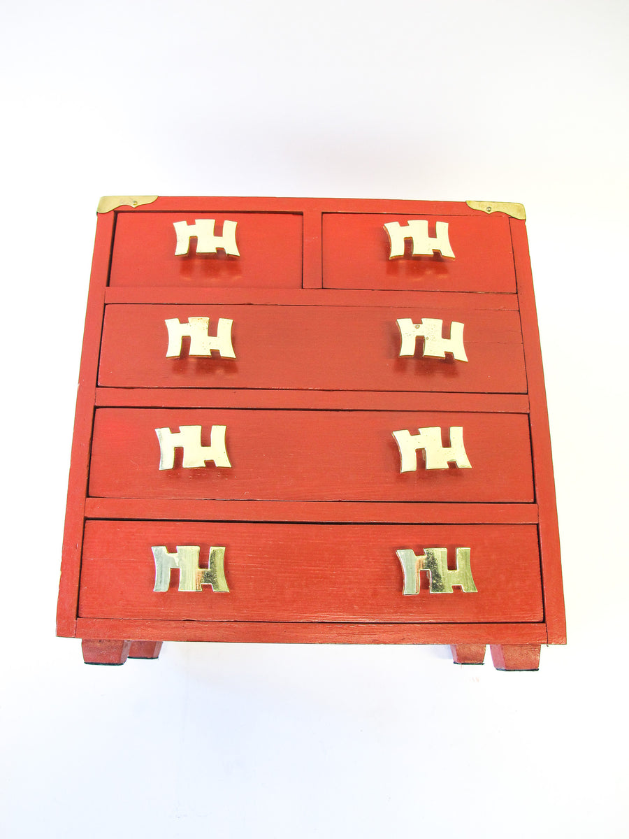 Vintage Wood Jewelry Box with Brass Pulls