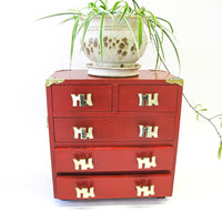 Vintage Wood Jewelry Box with Brass Pulls