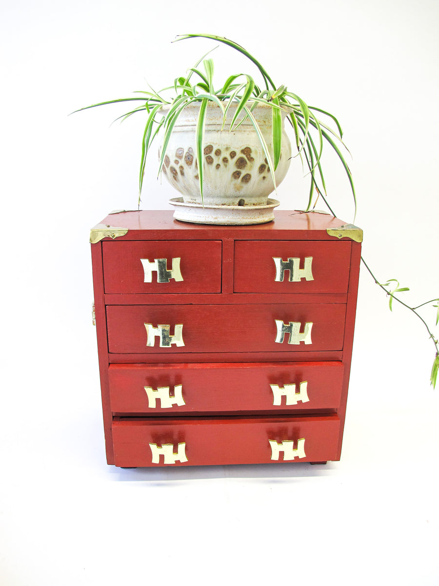 Vintage Wood Jewelry Box with Brass Pulls