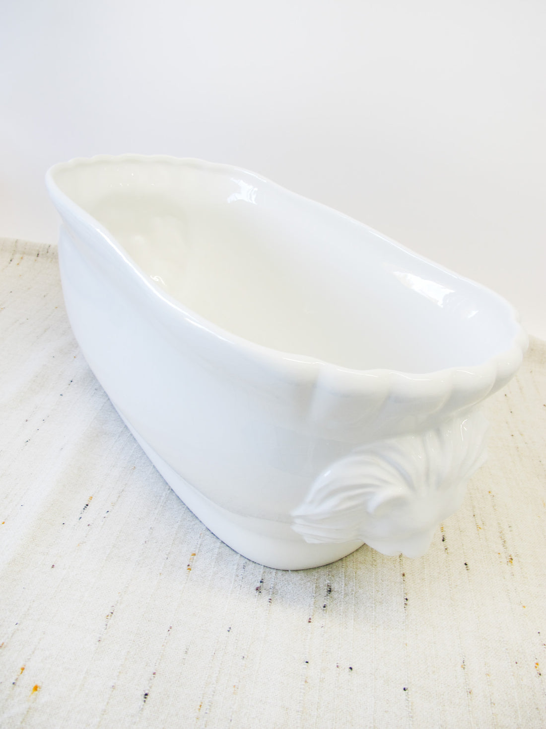 Large Italian White Ceramic Serving Bowl with Lions Heads