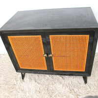 Black Enameled Midcentury Entry Cabinet with Cane Doors